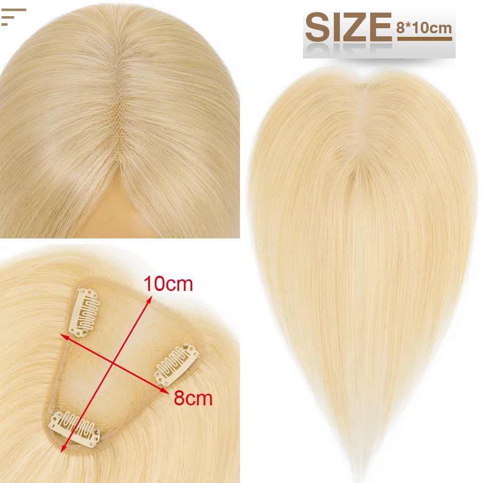 S-noilite 8x10cm Hand Single Knot Human Hair Toppers Center Part Lace Women Topper Natural Hair Wigs Blonde Hairpiece Extensions