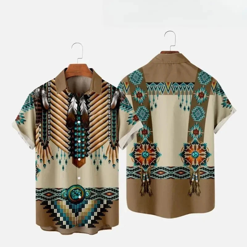 Indian Ethnic Style 3D Print Beach Shirts Men Women Fashion Streetwear Vintage Short Sleeve Shirt Male Tops Blouse Man Clothing