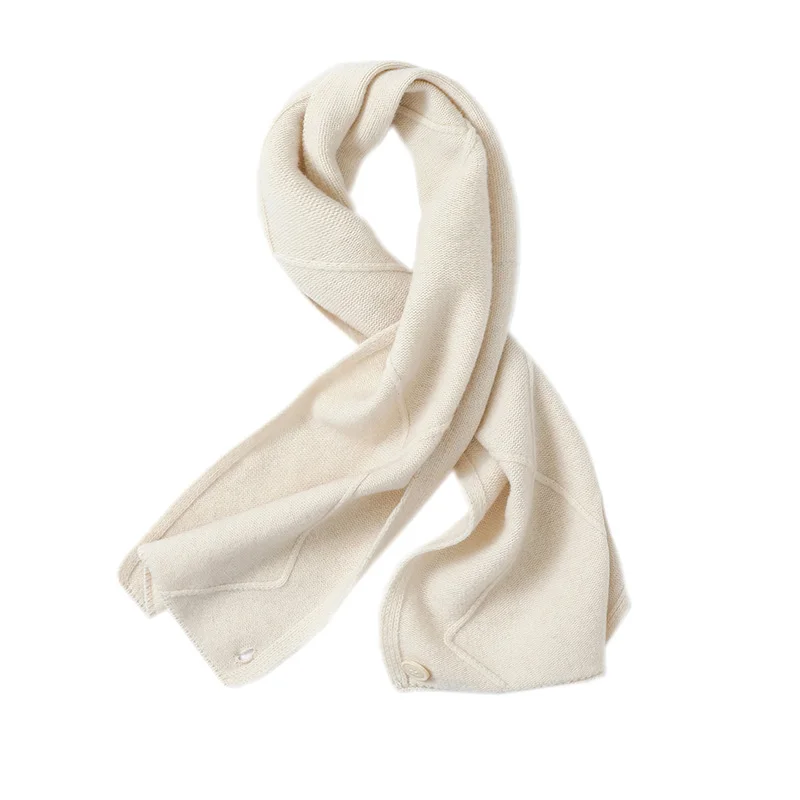 المرأة 100% ميرينو وشاح من الصوف مع زر الخريف الشتاء لينة الدافئة متماسكة الرقبة التفاف وشاح الموضة الصلبة عادية #5