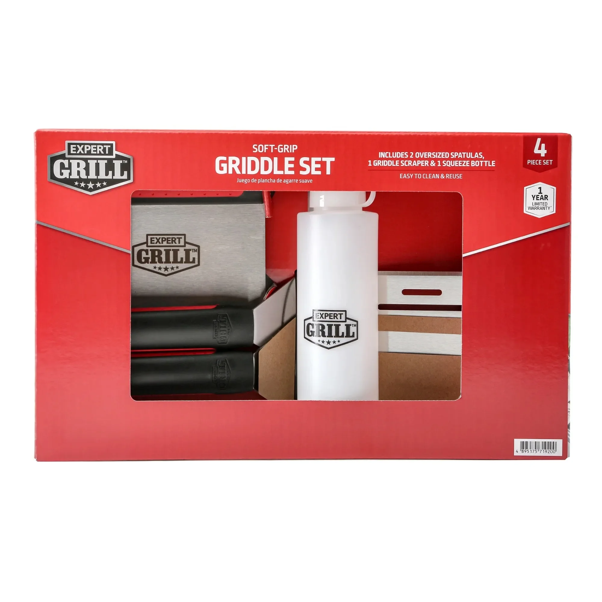 Set di attrezzi per piastra per barbecue in acciaio inossidabile Expert Grill, 4 pezzi, include spatola, raschietto, bottiglia