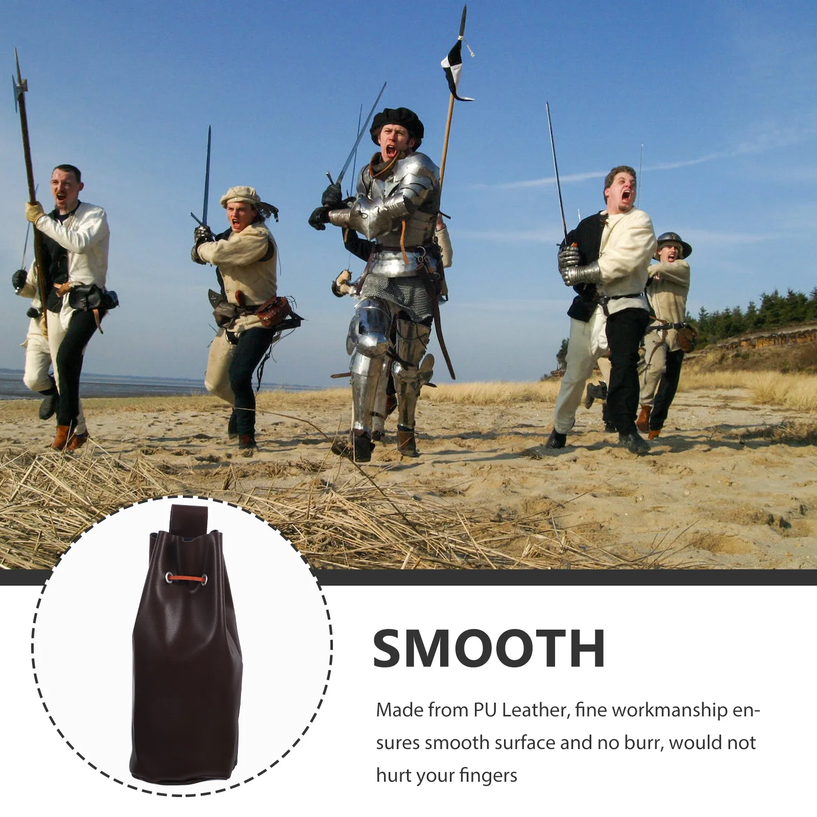 

Medieval Cosplay Drawstring Waist Bag Black PU Retro Pouch for LARP Pirate Events Party Favor Men Accessories