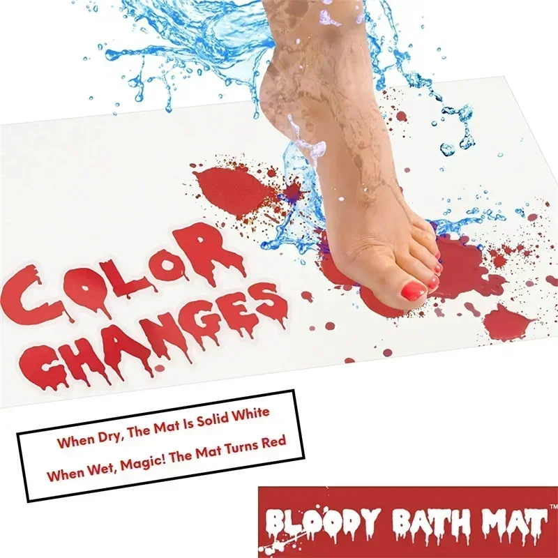 Halloween Bloody Color Changing Bathroom Mat Scary Blood Red Bathroom Non-Slip Color Changing Floor Mat Funny Prank Bath Mat