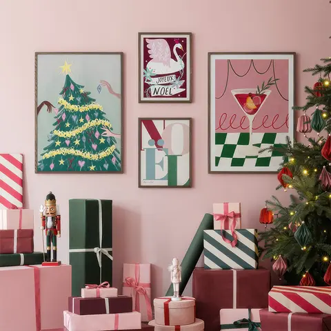 Christmas Day Swan Tree Holiday Drink Art Print Poster Canvas Painting Decorative Picture Room Gift Party Joyful Gallery Wall