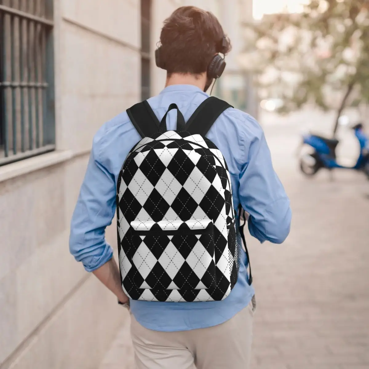 Diamond Shaped Geometric Pattern Student Backpack School Bag Hiking Travel Daypack for Boys Girls Bookbag Shoulder Bags