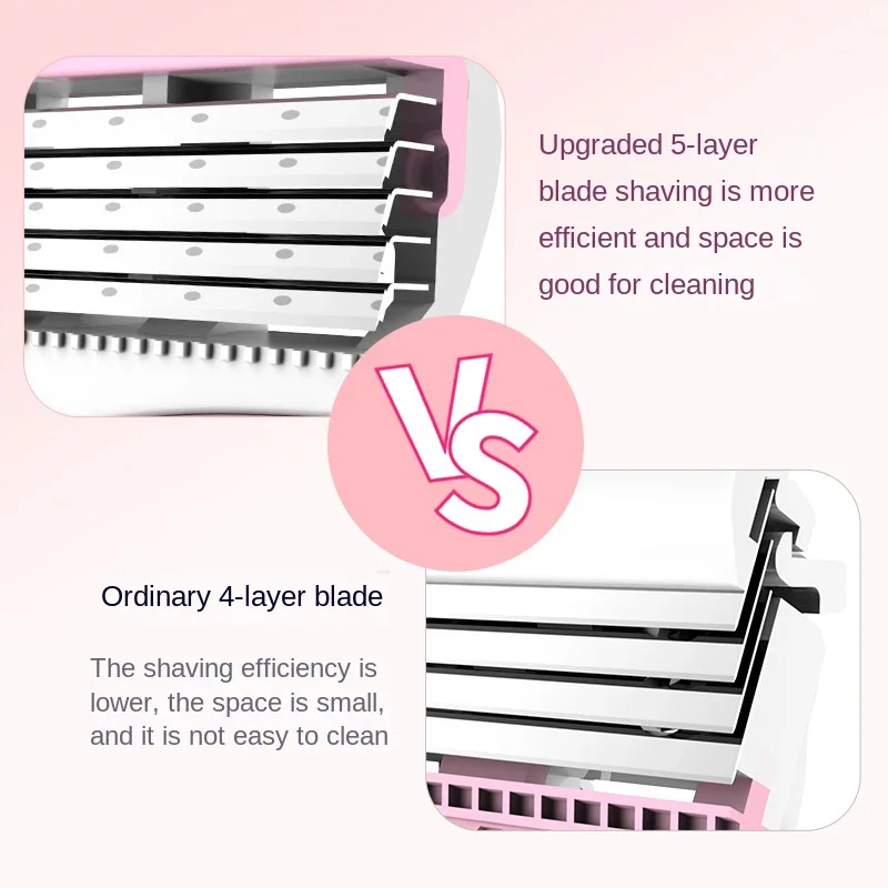 Hair Removal for Women 5-layer Blades Ladies Body Shaving Razor Replaceable Razor Head 2pcs/pack
