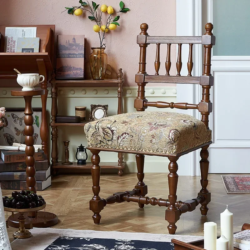 Dining Chair Makeup Chair Solid Wood French Retro Study Home Patnon Chair