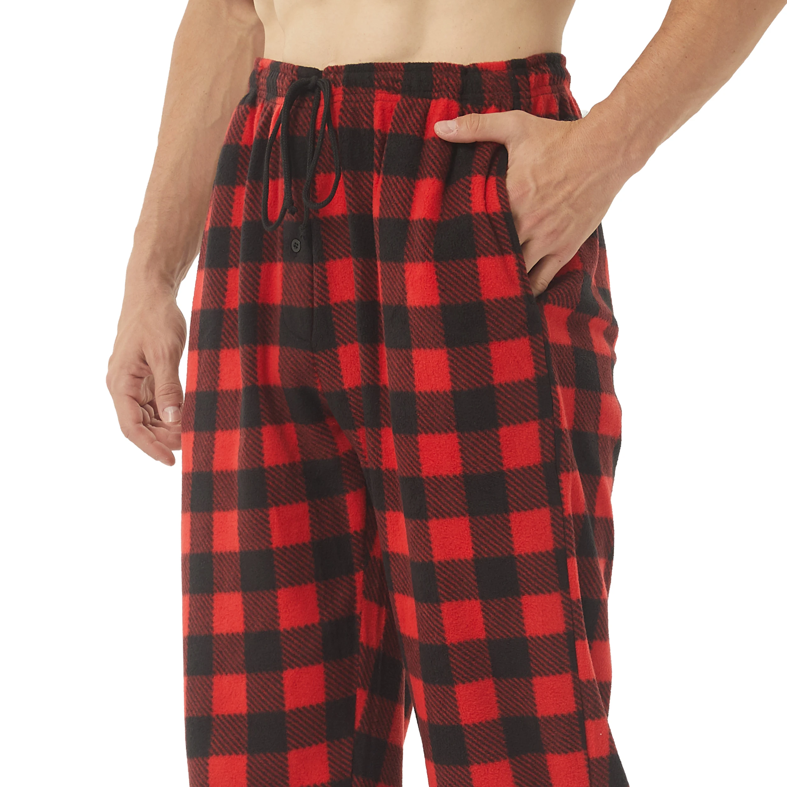 2 Pack Men\'s Pajama Pants Fleece Pajama Bottoms Pj Plaid Pants with Pockets Soft Warm Lounge Sleep Pants Sleepwear Loungewear