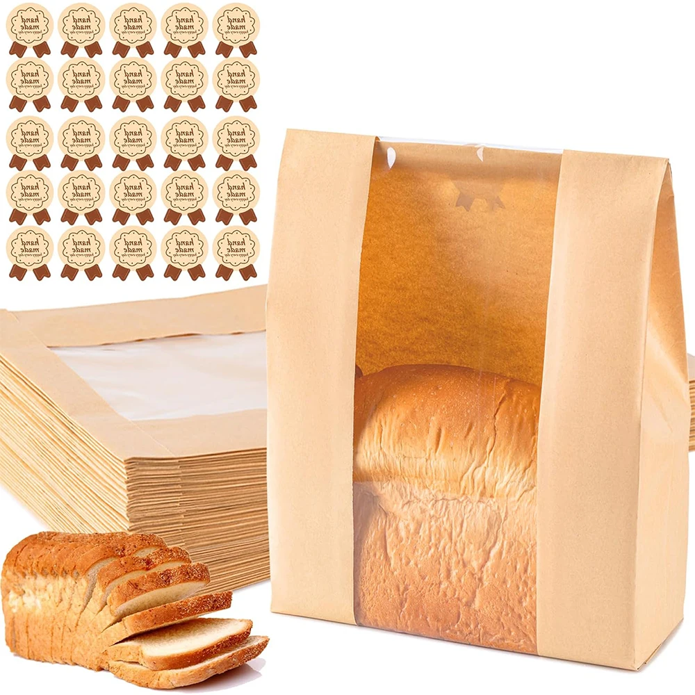 Large Paper Sourdough Bread Bags Disposable Bread Bag for Homemade Bread Bread Thick Kraft Paper Bag with Clear Window