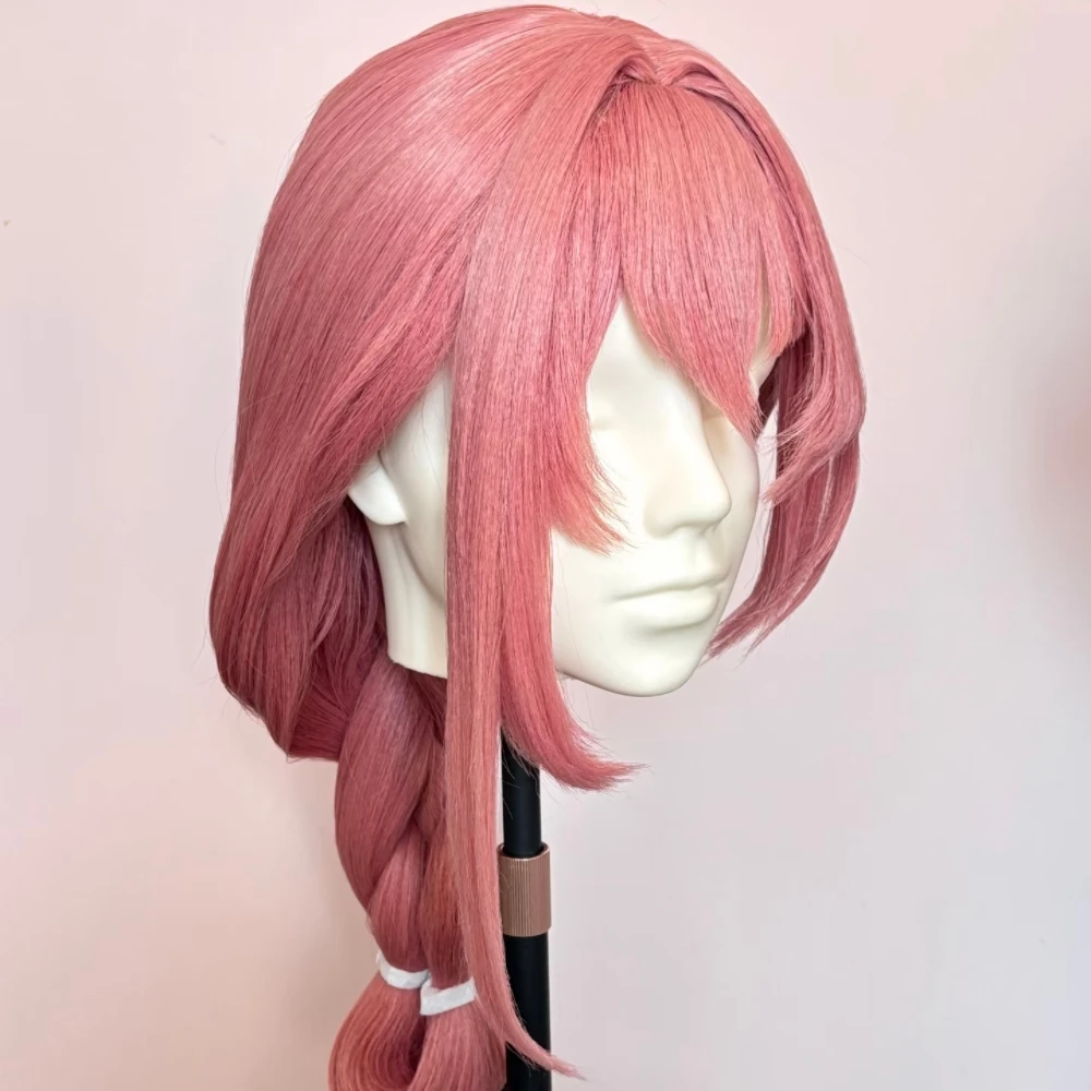 Anime Tsukishiro Yanagi Cosplay Wig Pink Braid Hair Simulated Scalp Top Rose Net Inner Cap Heat Resistant Synthetic Fiber Wig