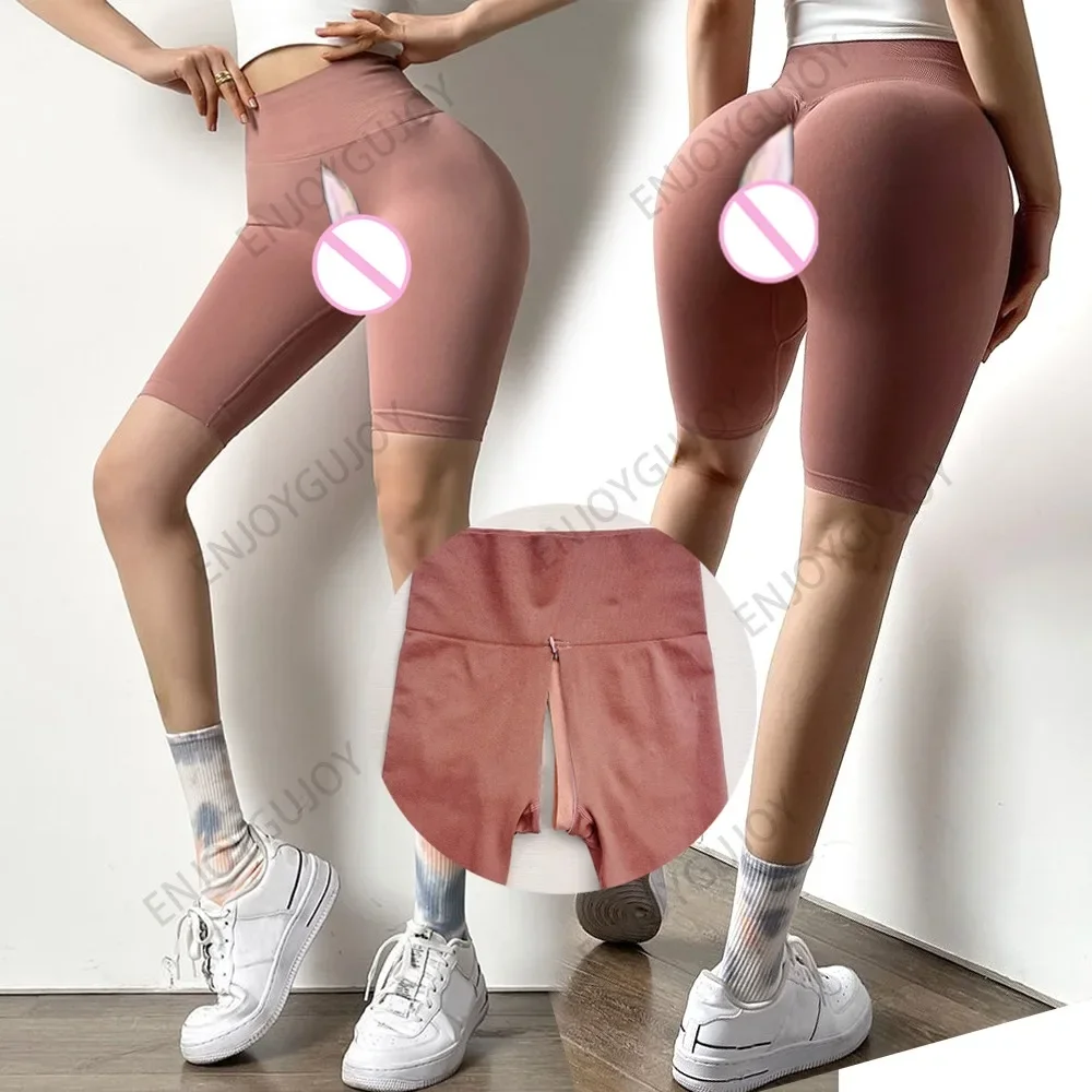 กลางแจ้งเปิด Crotch กางเกง,Exotic Hotpants ผู้หญิงไม่มีรอยต่อพีชสะโพกกางเกงขายาว Push Up เสื้อผ้าโยคะคู่ Casual Streetwear