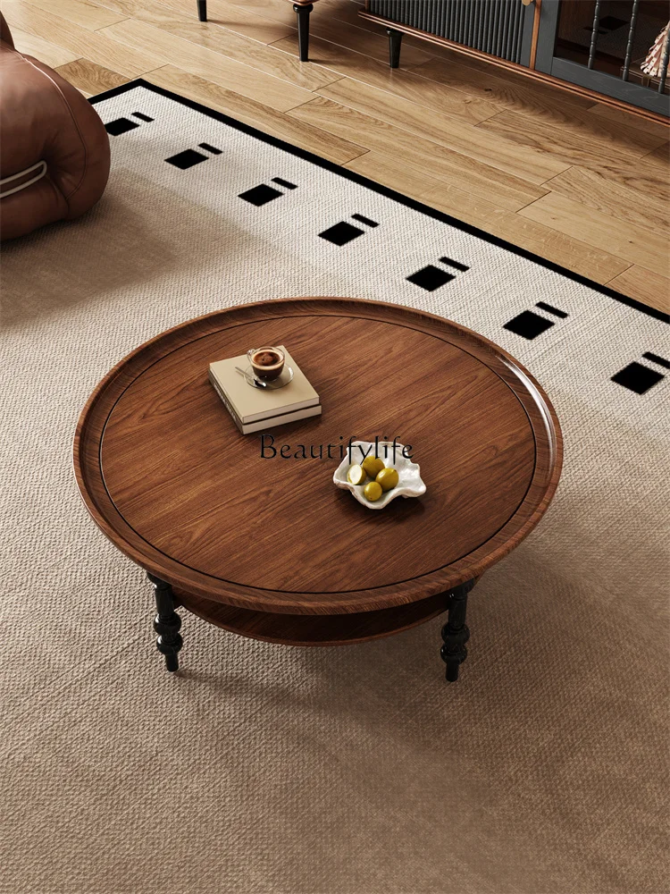 

Medieval solid wood coffee table light luxury minimalist American retro round tea table