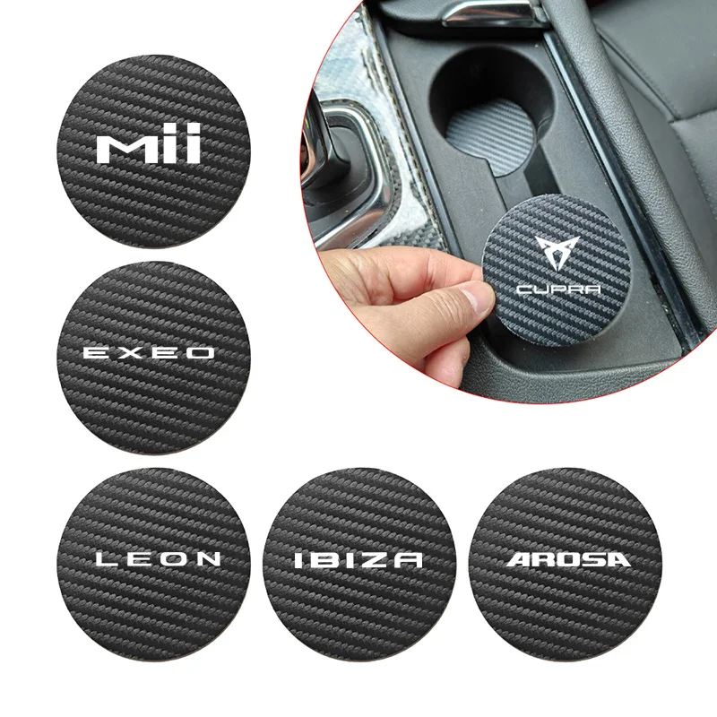 2 Pcs Car Water Cup Mat Anti-Slip Pad For Seat CUPRA LEON MII IBIZA EXEO AROSA ARONA ALTEA CORDOBA ATECA TARRACO TOLEDO ALHAMBRA