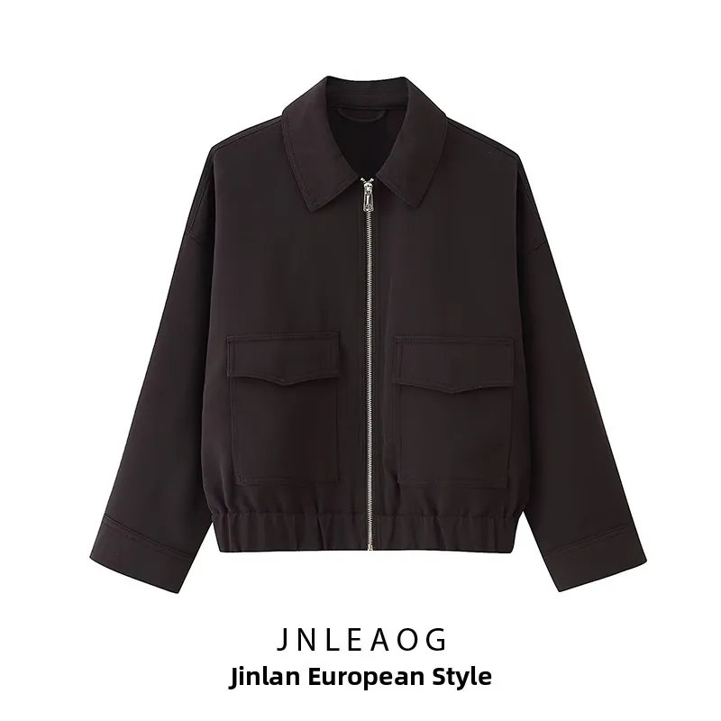 

JNLEAOG Women's Jacket Coat Autumn New Style Design Pocket Decorated Windbreaker Standard Fit Polyester Long Sleeve Zipper