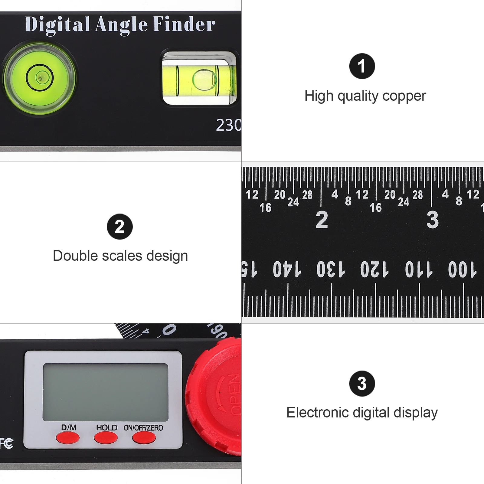 

Digital Angle Ruler Woodworking Protractor Measurement Button Double Scales Metric Imperial Wear