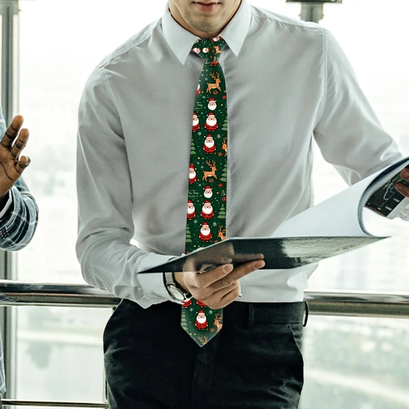 1pc, Christmas And Fawn Pattern Printed Tie, Soft And Stylish Accessory for Weddings, Dates, Parties, Casual Wear, Easy to Clean