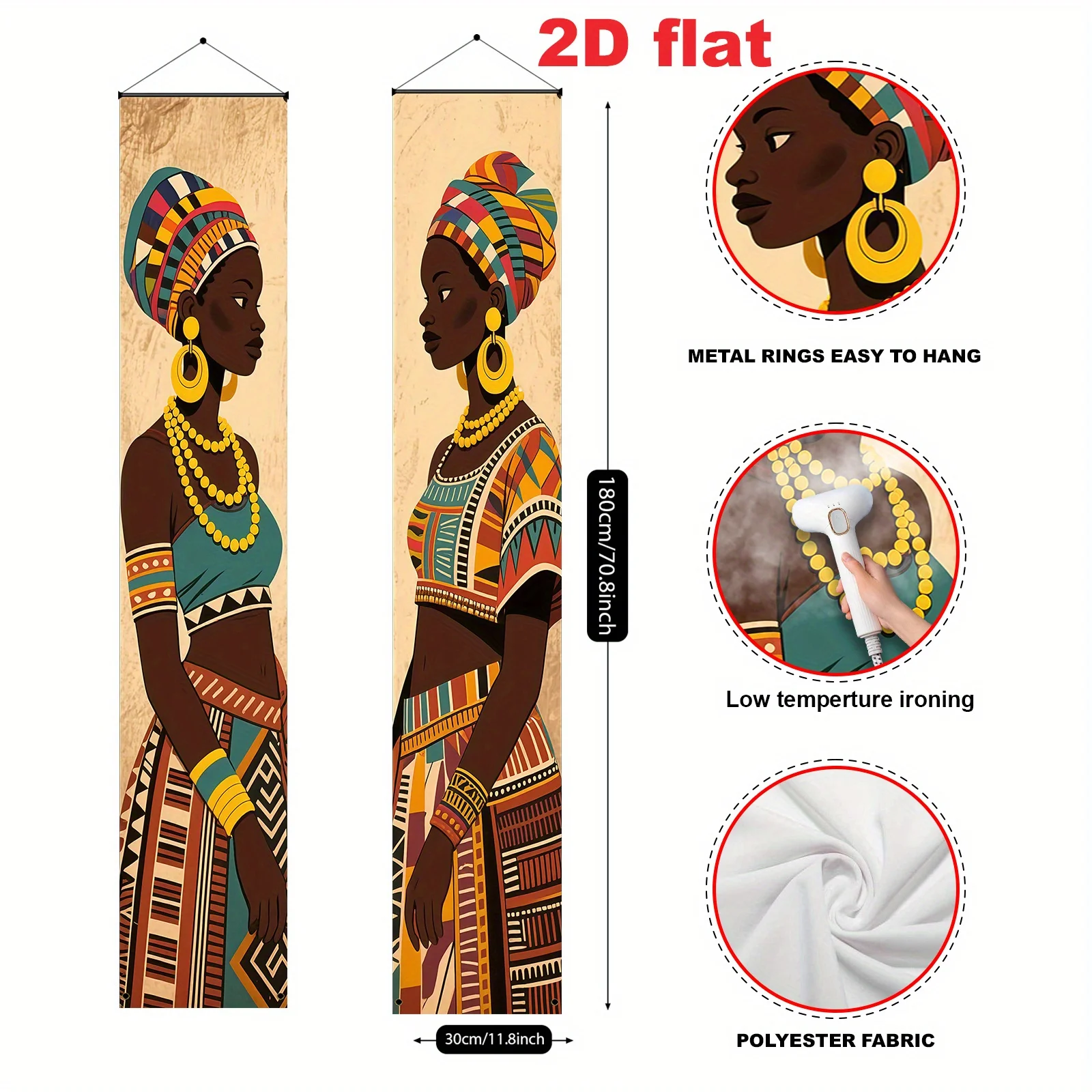 1 Paar, 2D flache, dekorative Türkupletts im afrikanischen Kulturstil, afrikanische Figuren im traditionellen Kostüm-Design. – Detail 2