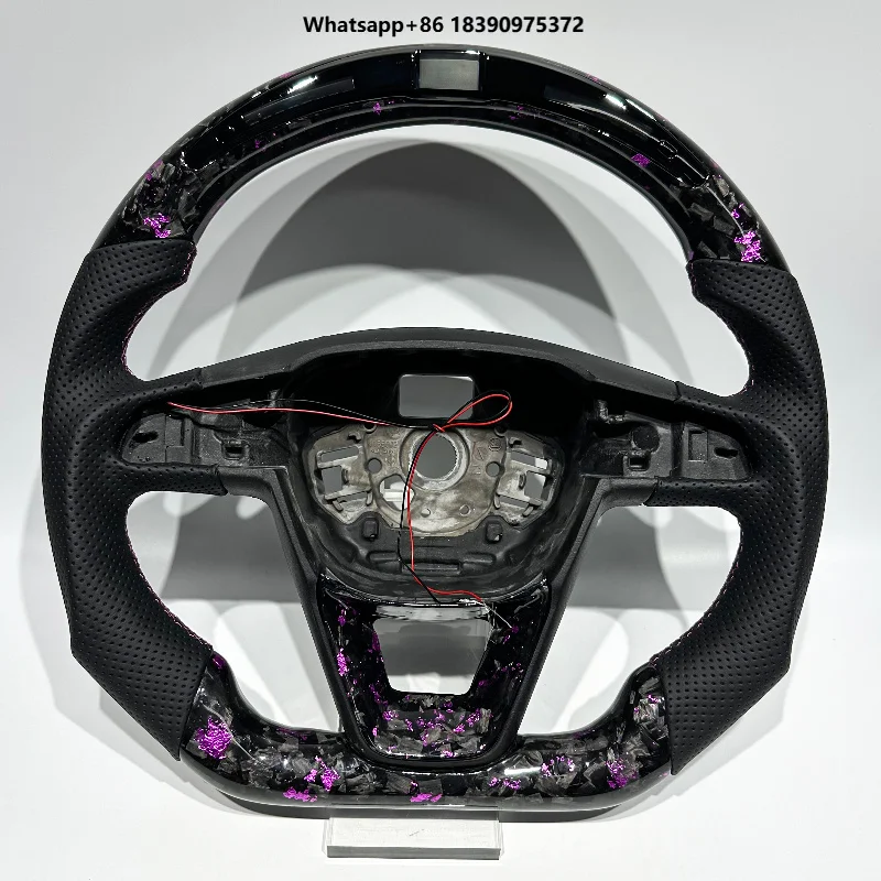 With LED Purple Forged Carbon Fiber Perforated Leather Sports Steering Wheel Suitable