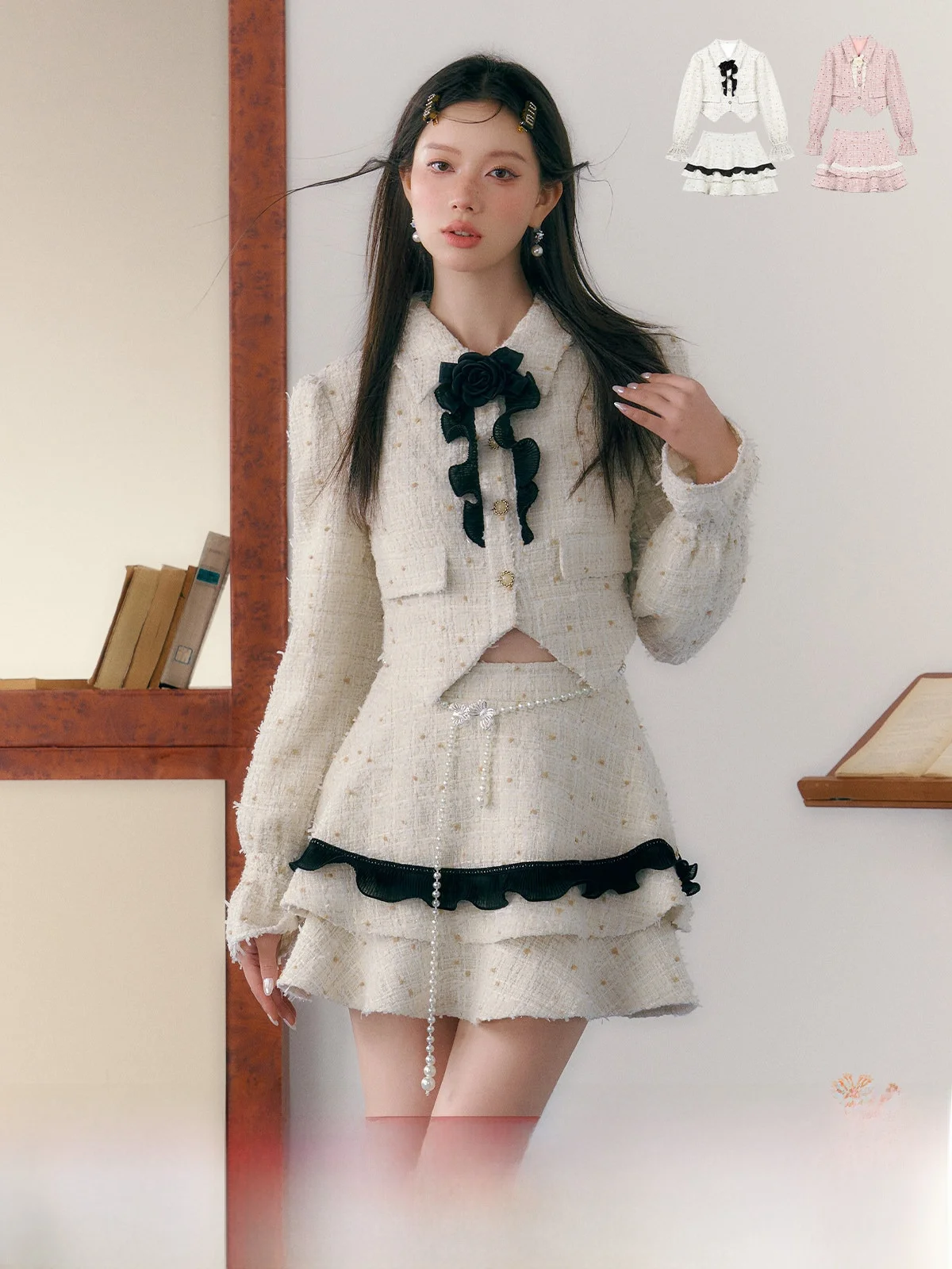 

Комплект женской одежды 7iftin: оригинальный дизайн, высококачественный, в стиле французского кэжуал, с кружевными цветами, юбка для колледжа