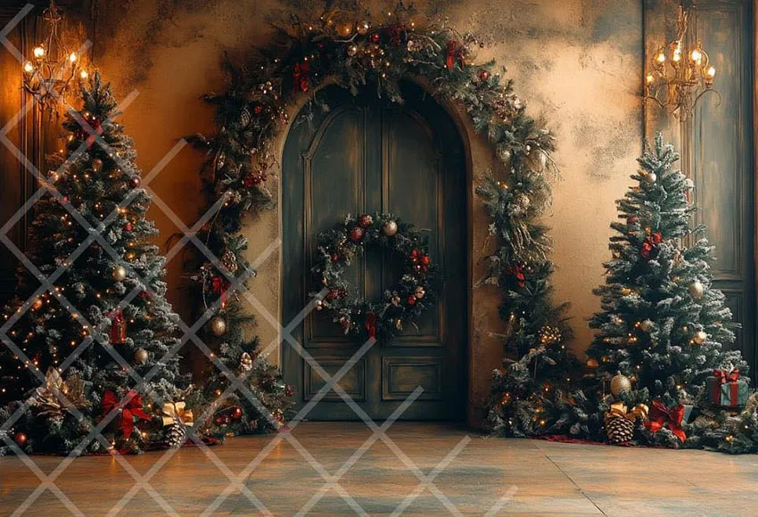 Mehofond Photography Background Vintage Christmas Arch Door Window Xmas Tree Kids Family Portrait Decor Backdrop Photo Studio