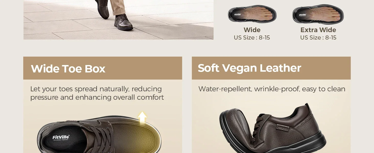 FitVille Herrenschuhe, breite Zehenpartie, leichte Oxford-Hochzeitsschuhe, lässige Business- und formelle Schuhe, Herrenschuhe zum Gehen, mit Fußgewölbestütze – Detail 7