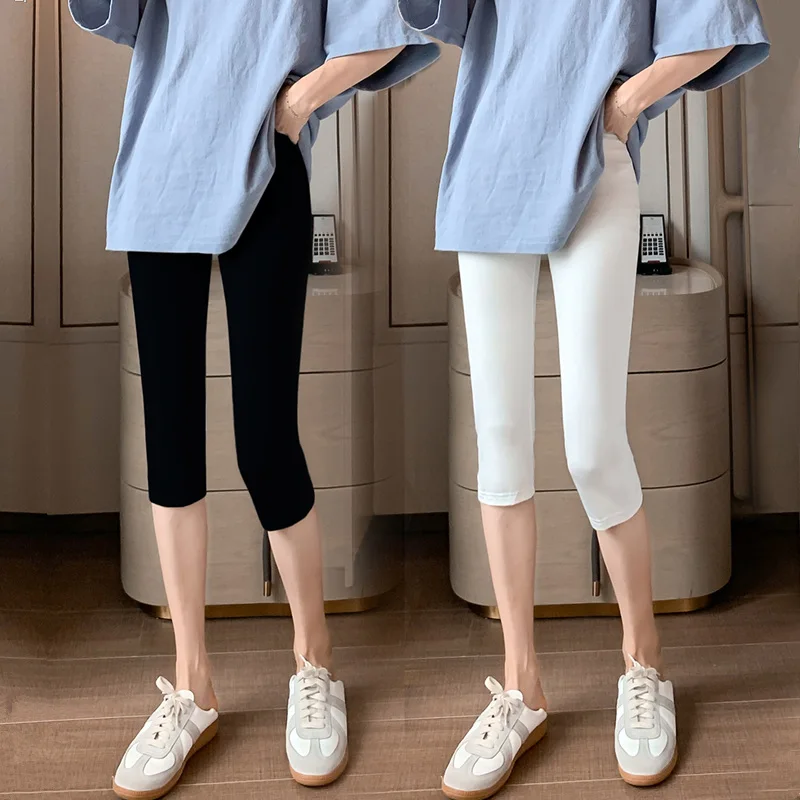 High Waist Seven-Foot Pants Women Summer Slim Fit Black Modal Sport Thin Yoga Exercise Pants Base Layer Pants Leggings