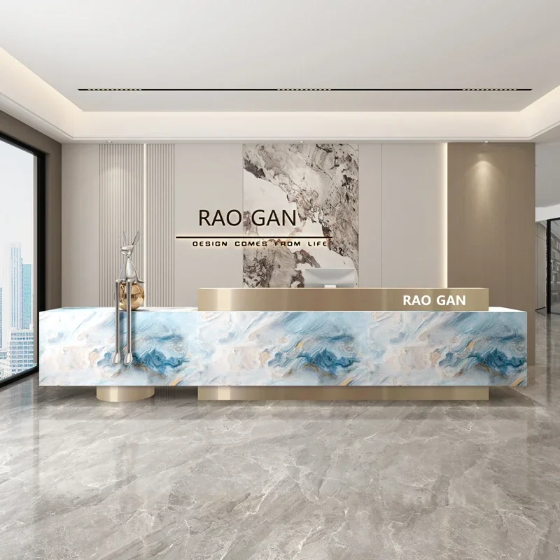 TTImitation Marble Pattern Sales Department Company Front Desk Reception Hotel Clubhouse Rock Slab Bar