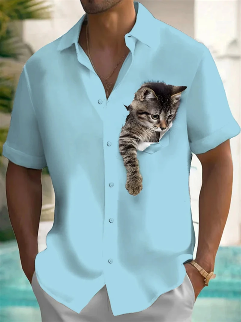 

Cartoon Cat Graphic Men's Shirt 3d Print Fashion Men's Short Sleeved Shirt Casual Hawaiian Shirt Men's Women's Clothing Tops
