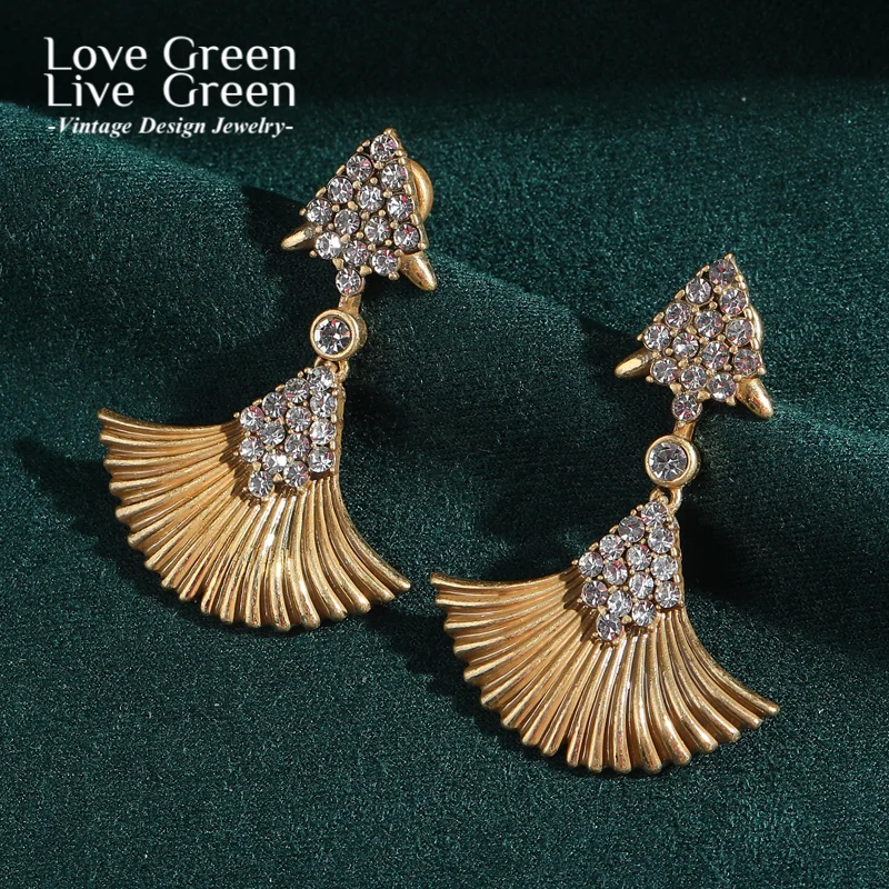

Vintage Antique Elegant Rhinestone Fan Drop Earring Gold Color Unique Luxury Designer Jewelry Party Wedding Christmas 2025 New
