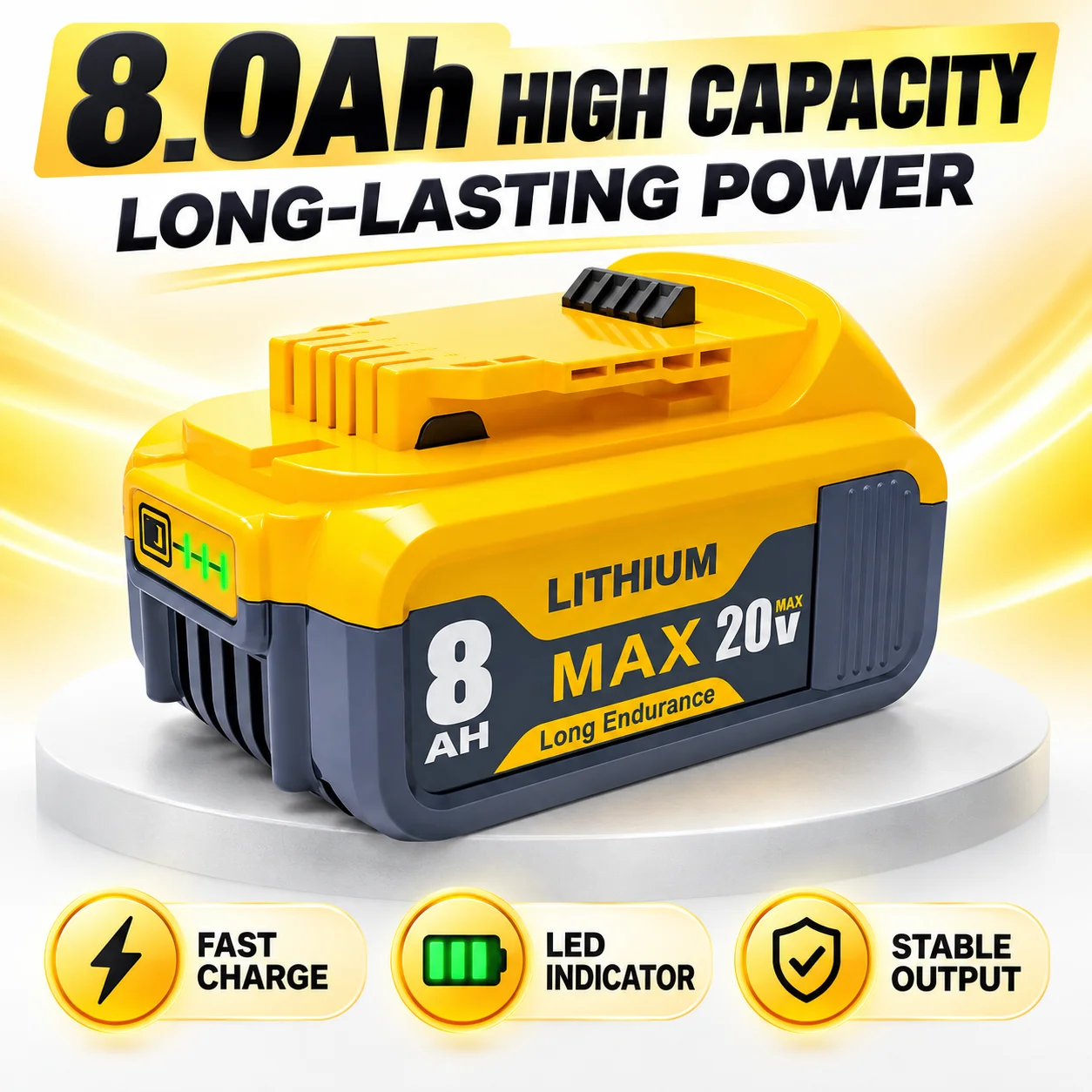 20V Battery 8000mAh, Replacement Battery for DeWalt DCB200 DCB205 DCB206 DCD805 Cordless Power Tools