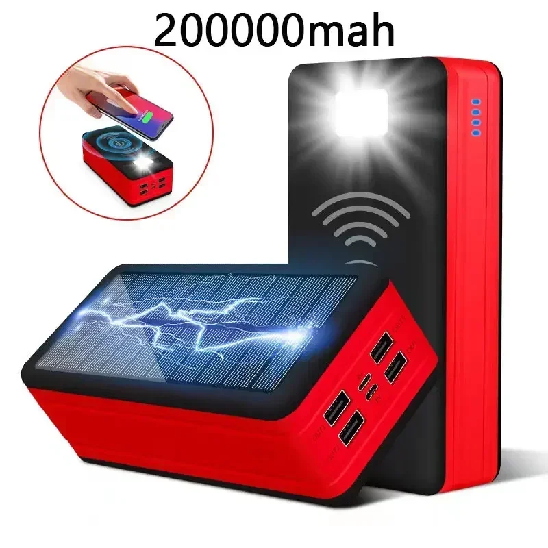 Solar Power Bank 200000mAh Solar Charging Mobile Phone Wireless Charging Large Capacity Battery External Battery Fast Charging