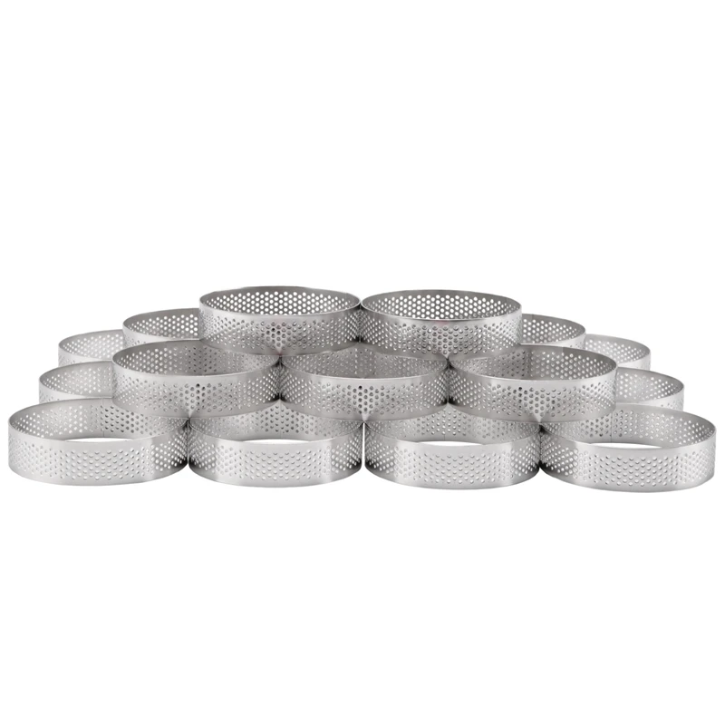 20Pcs Circular Tart Rings With Holes Fruit Pie Quiches Cake Mousse Kitchen Baking Mould Perforated Cake Mousse Ring 8Cm