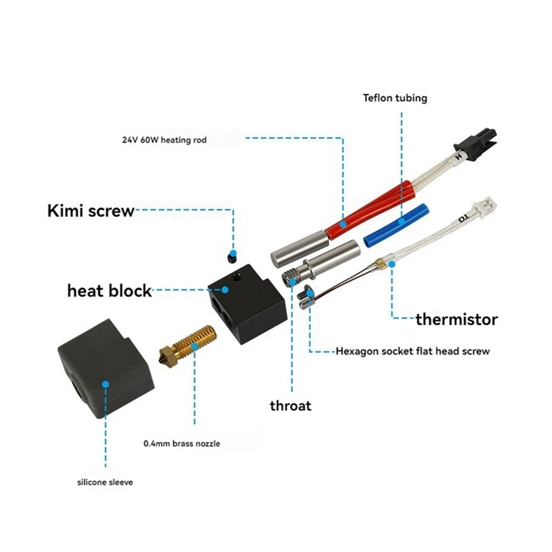 

Комплект хотэнда 24В 60Вт с термистором и нагревательным элементом для экструдера KP3S V1, комплект хотэнда с латунным соплом 0.4мм [№3 Elnic]