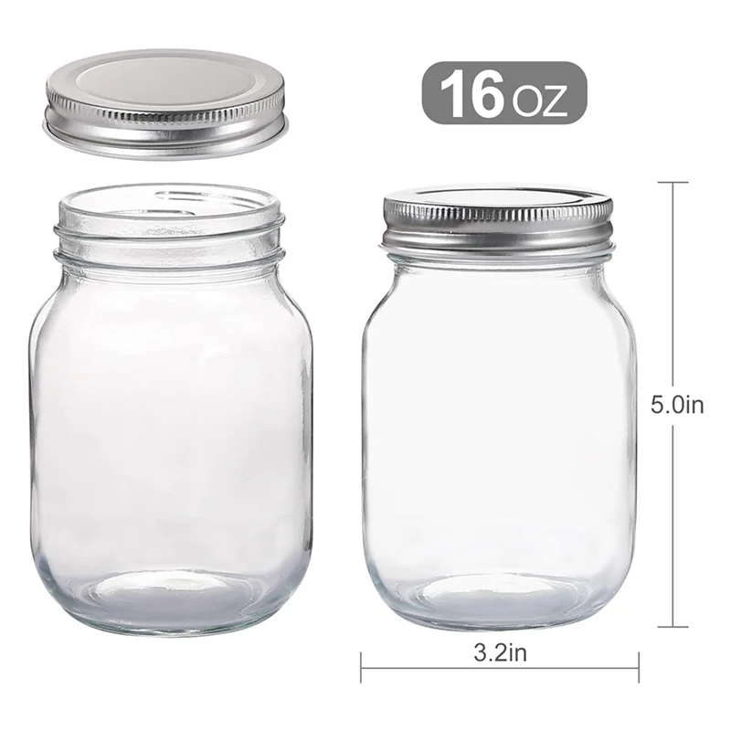 

Glass Regular Mouth Jars 16 Oz Clear Glass Jars For Food Storage, Overnight Oats, Dry Food, Snacks,