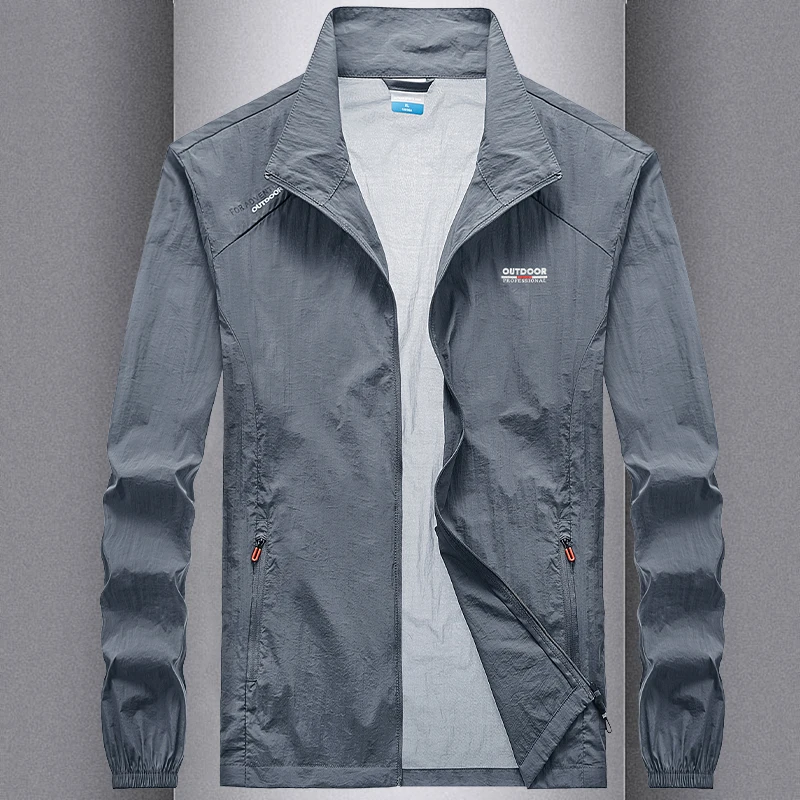 

Ультратонкая летняя мужская куртка для активного отдыха, быстросохнущая, дышащая, с защитой от солнца, повседневная, с воротником-стойкой