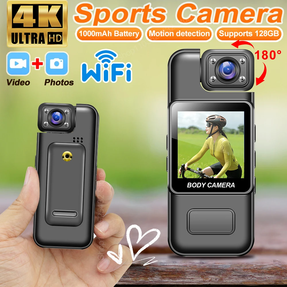 

Ultra HD 4K Wifi Camera Digital Video Mini Portable Handheld Law Enforcement Recorder 180° Rotatable Lens Sports DV Small Camera