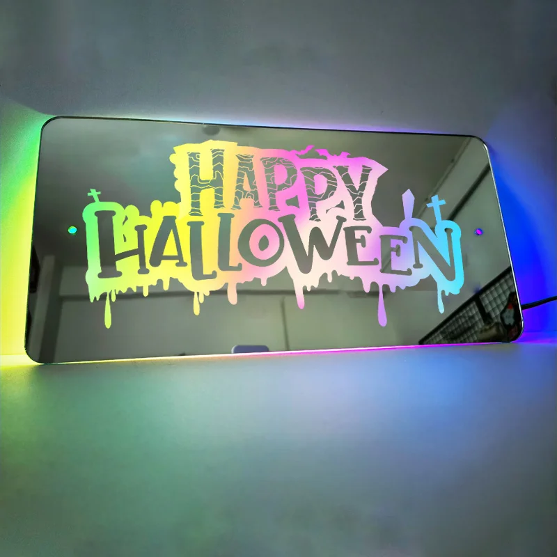 Mirror Light Acrylic Luminous Mirrors 12Color LED Customization Illuminated Mirror Lamp Decor Personalized Family Halloween Gift