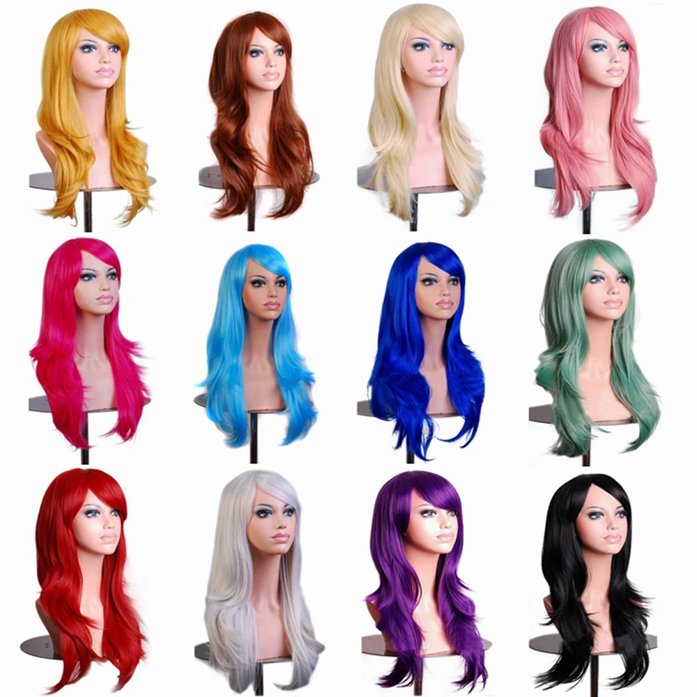 Soowee 70cm Curly Long Pink Cosplay Wig Hair Pieces Synthetic Hair Gray Pink Blonde Wigs for Black Women Peruk