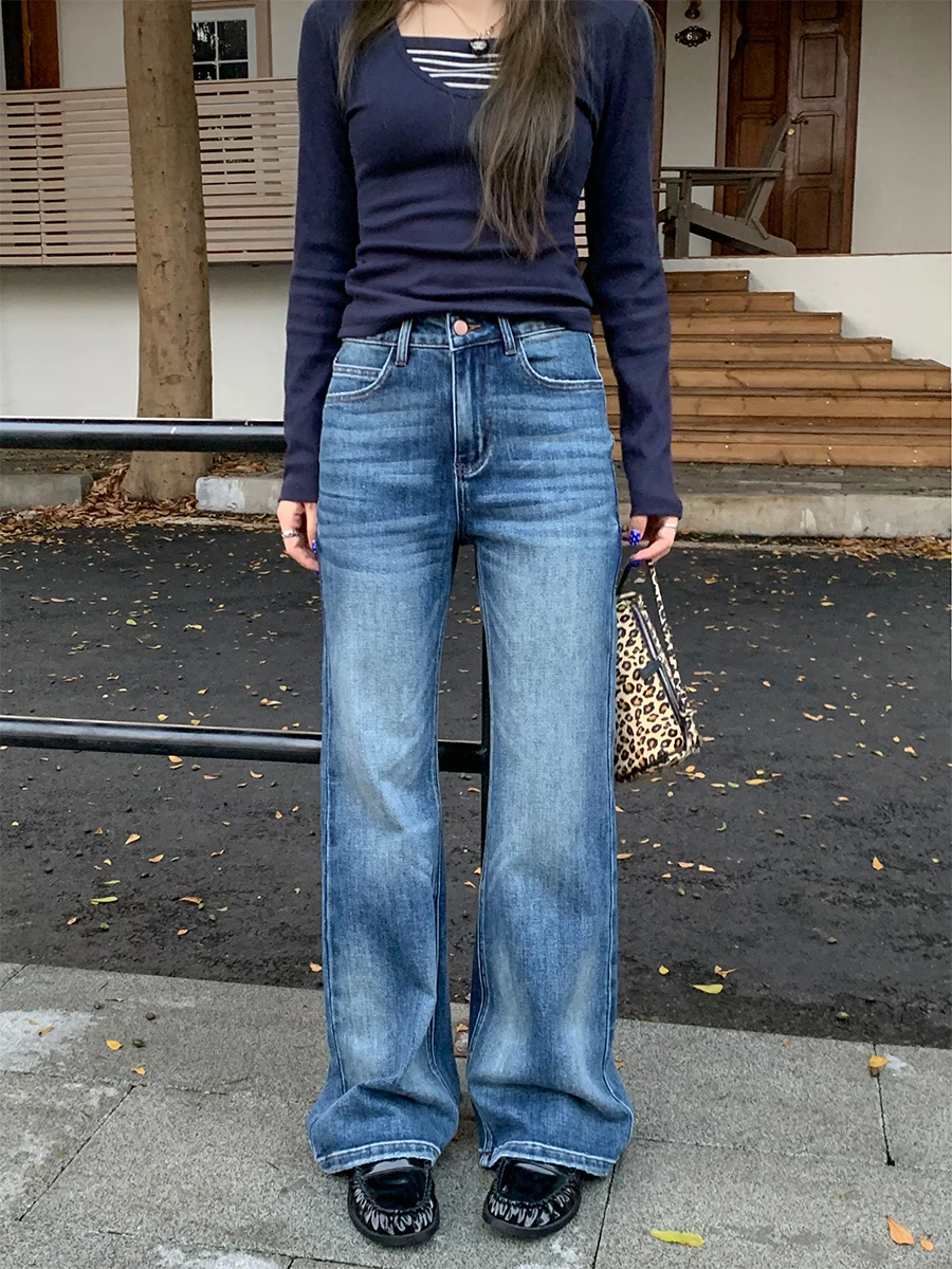 

Ретро джинсы с высокой талией, слегка расклешенные, женские, эластичные, утягивающие, универсальные, оранжевого цвета.