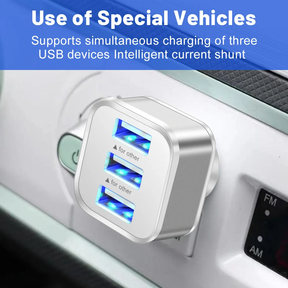 3 Port USB Extender 3 in 1 Fast Charge Hub Adapter Mobile Phone Tablet Laptop PC Chargers Adapter with LED Indicator