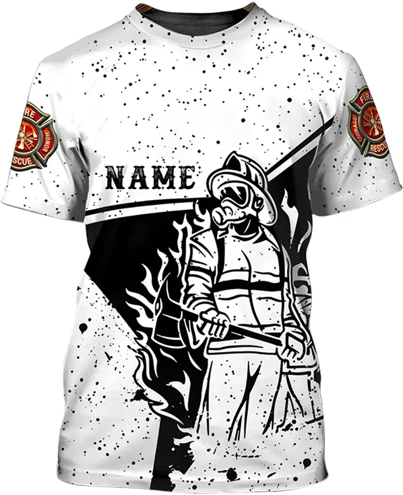 رجال الإطفاء الرجالي يطبقون تي شيرت برسومات النار ، تي شيرتات بأكمام قصيرة ، طباعة ثلاثية الأبعاد ، أزياء الشارع الكبيرة ، قمم غير رسمية #5