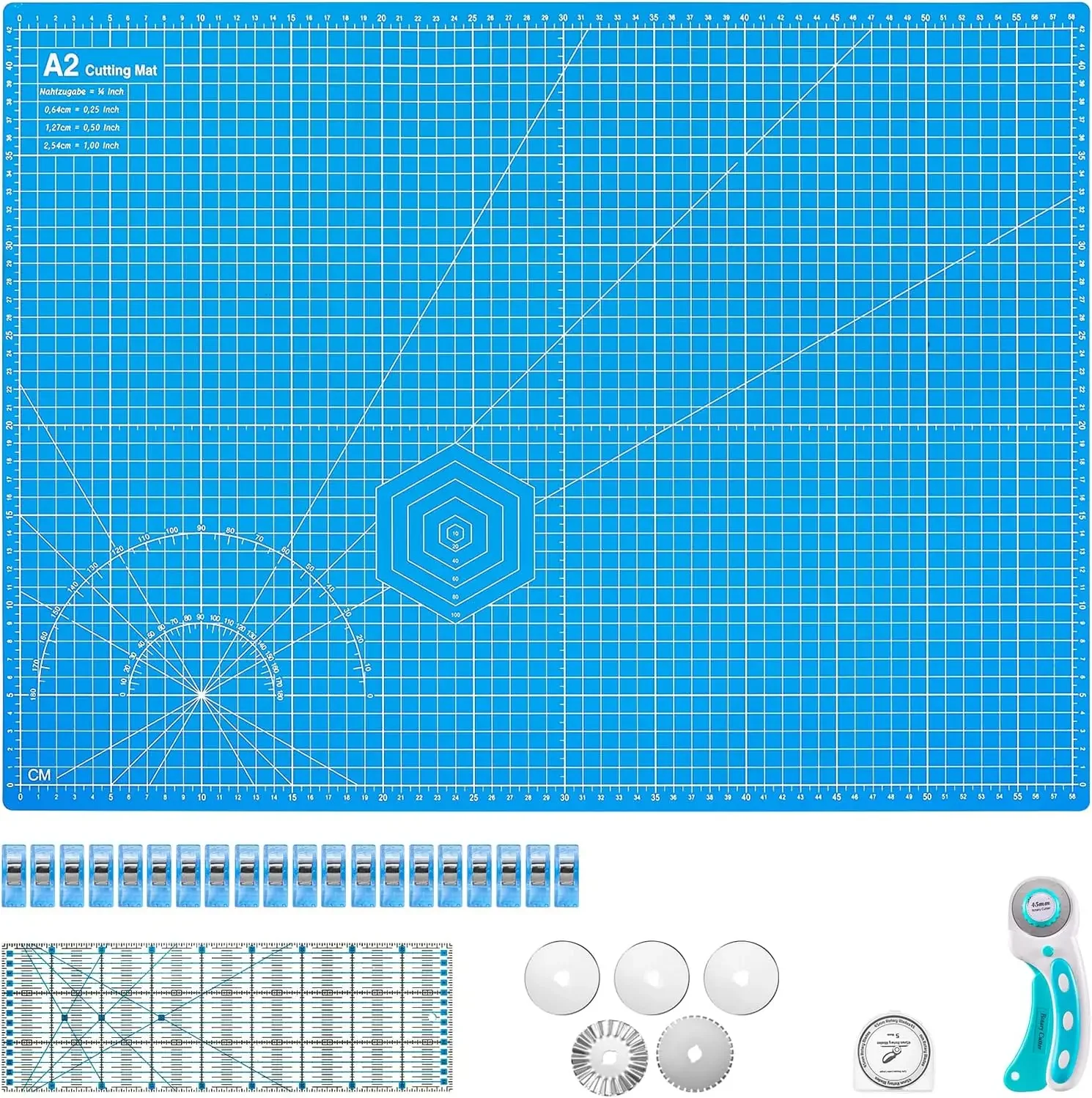 Cutting Mat, Self Healing Cutting Mat, Double Sided Grid with Wheel Cutter,5 Replacement Blades and Sewing Ruler Cutting Work