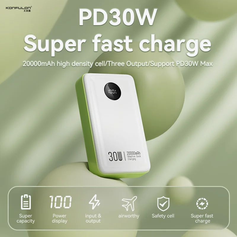 PD30W Super Fast Charge Power Bank, 20000mAh Large Capacity, Comes with Power Display, Spare External Battery