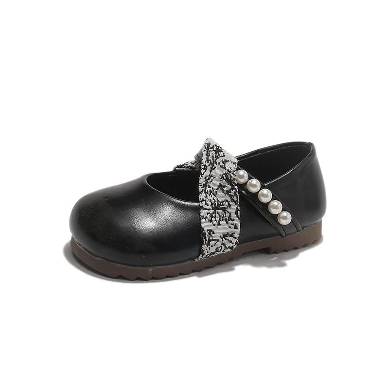 Girl Floral Cross Strap Pearl Mary Jane Princess Flats Toddler Vintage Round Toe Cute Casual Dress Shoes Birthday, Wedding Party