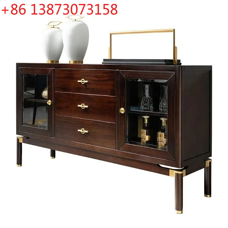 

Простой новый китайский обеденный боковой шкаф из черного дерева, винный шкаф из цельного дерева, современный светлый люкс