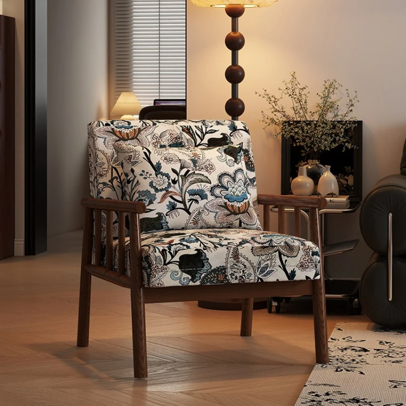 

Single chair sofa antique living room solid wood single backrest chair designer leisure chair study retro small sofa