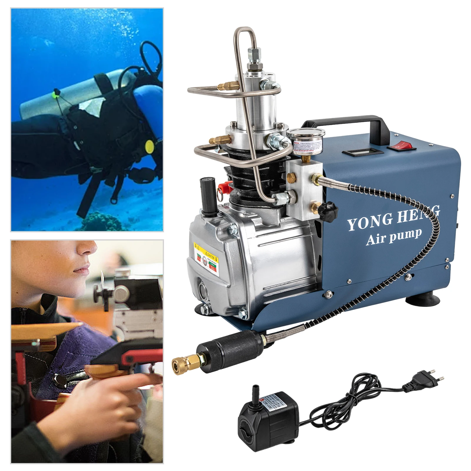 300Bar Eternal High Pressure Air Compressor Pump, 1.8KW 2800RPM Portable Electric Air Pump Set with Pressure Gauge & Thermometer