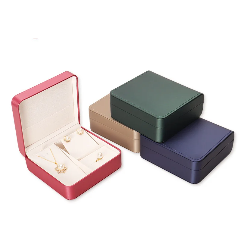 

Jewelry Necklace Rings Earring Organizer PU Box Gold Green Blue Red Storage Case For Wedding Jewelry Set