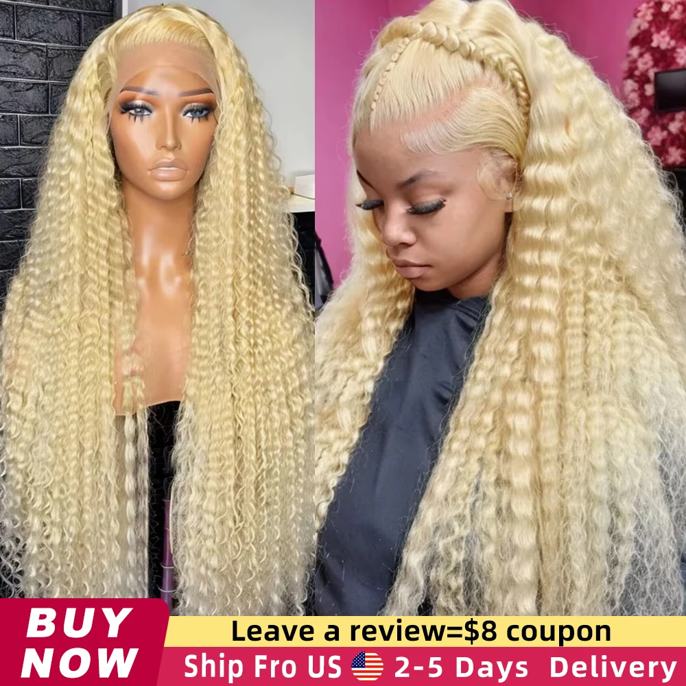 

250 Density 40 Inch Deep Wave 613 Honey Blonde 13x6 Lace Front Human Hair Wigs 13x6 Lace Frontal Curly Wave Wig For Woman