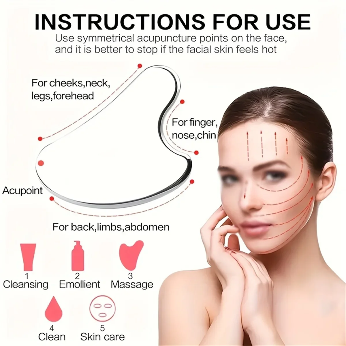 Face Guasha Scraper Stainless Steel Gua Sha Massager Body Neck Back Stress Relief Beauty Tool Skin Scraping Lymph Detox Massage view 6