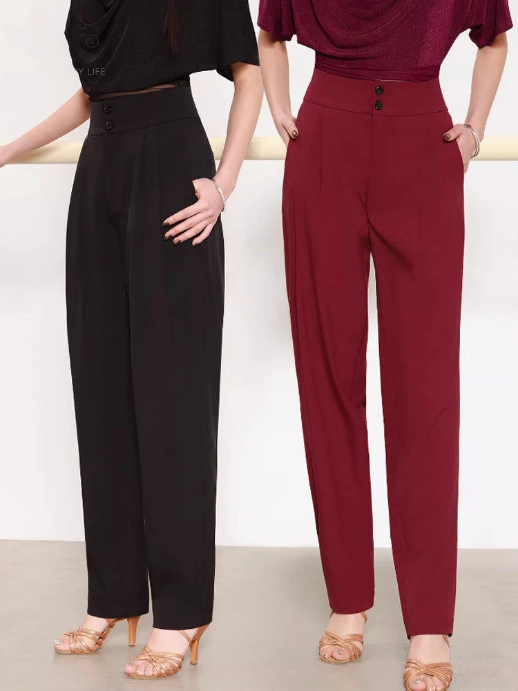 

2026 Adults Latin Dance Pants Women Performance Costume Female High Waist Trousers Modern Dancing Clothes Practice Wear DW11401